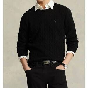 NEW POLO RALPH LAUREN cable knit wool cashmere sweater in black
